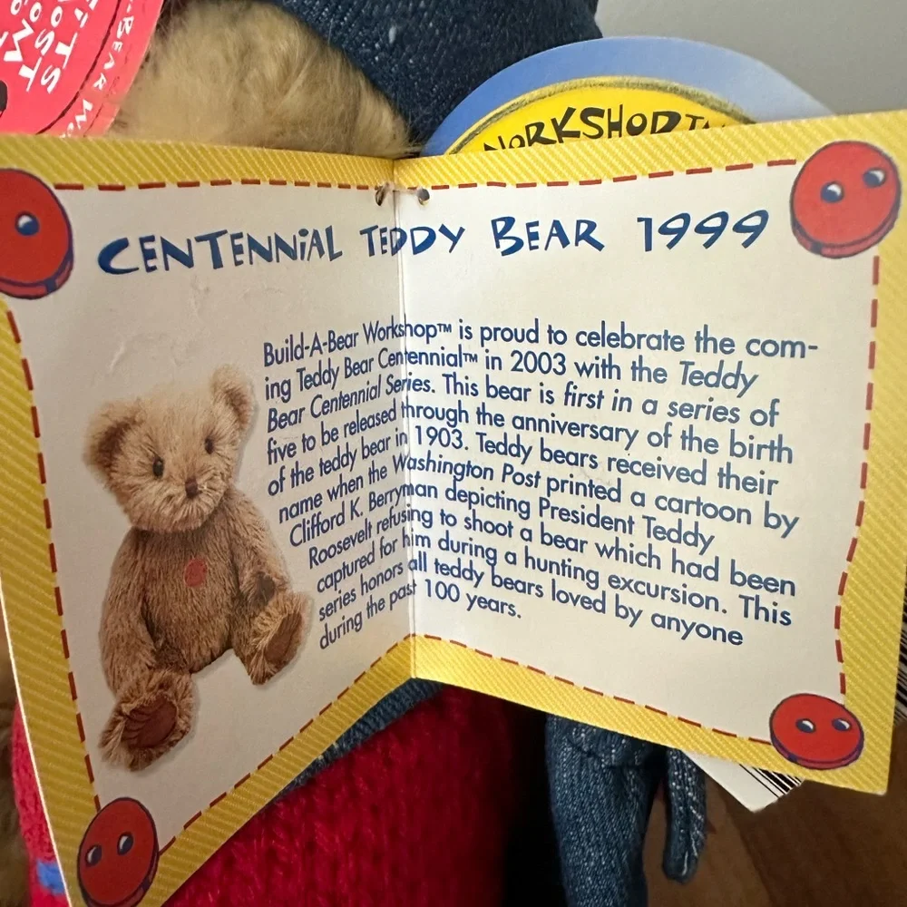 Build-A-Bear Plush Unisex 14in Tan 1998 Centennial Series Sweater Denim Backpack